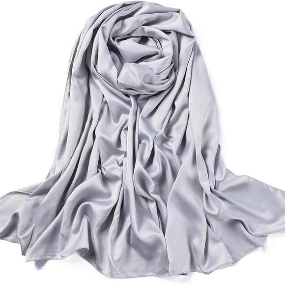 Silver Grey 100% SILK SATIN Large Shawl Scarf Wedding Cover Up Evening Wrap - Picture 2 of 6